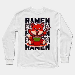 Fox with Ramen, Kawaii Cute Japanese noodles design Long Sleeve T-Shirt